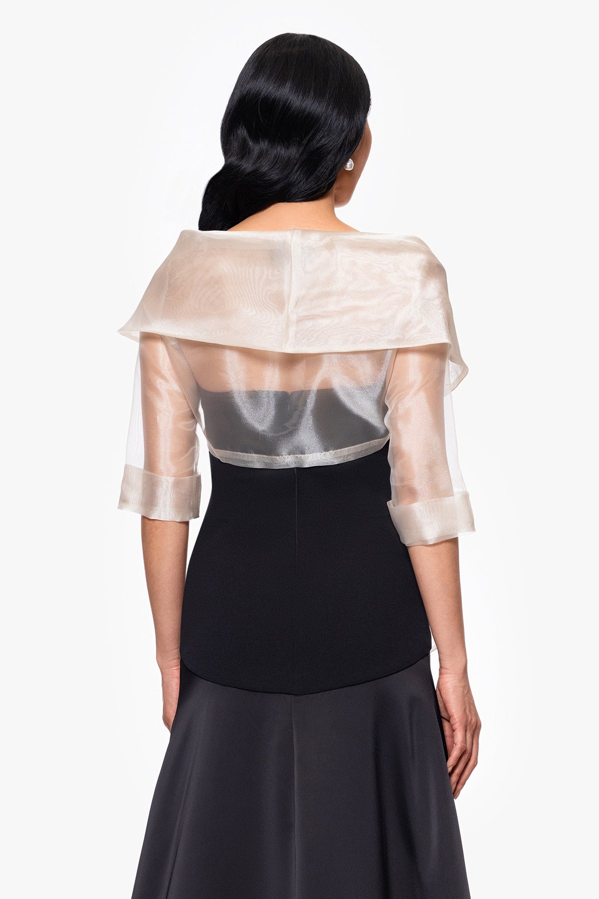 Betsy & Adam "Agnes" Organza 3/4 Sleeve Shawl Wrap - Khaki