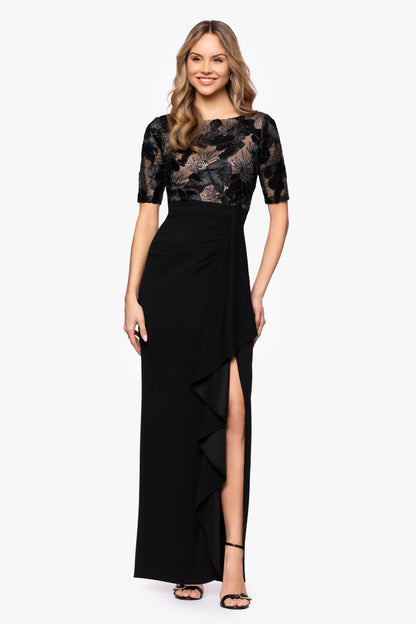Betsy & Adam Petite “Mel” Soutache & Scuba Crepe Dress - Black/Nude