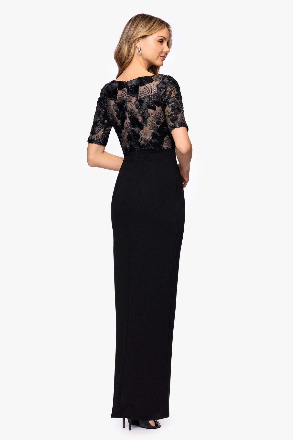 Betsy & Adam Petite “Mel” Soutache & Scuba Crepe Dress - Black/Nude