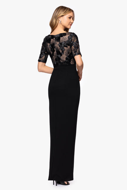 Betsy & Adam Petite “Mel” Soutache & Scuba Crepe Dress - Black/Nude