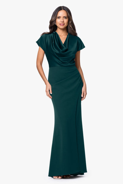 Betsy & Adam Petite "Rinna" Scuba Crepe & Satin Cowl Neck Dress - Pine