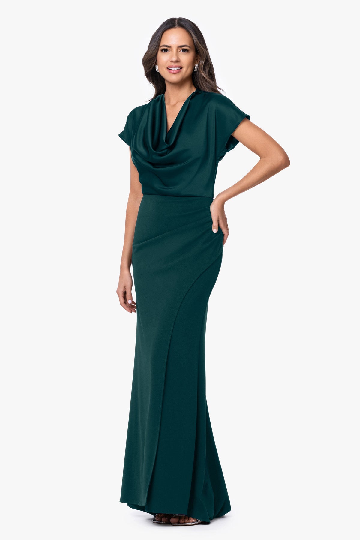 Betsy & Adam Petite "Rinna" Scuba Crepe & Satin Cowl Neck Dress - Pine