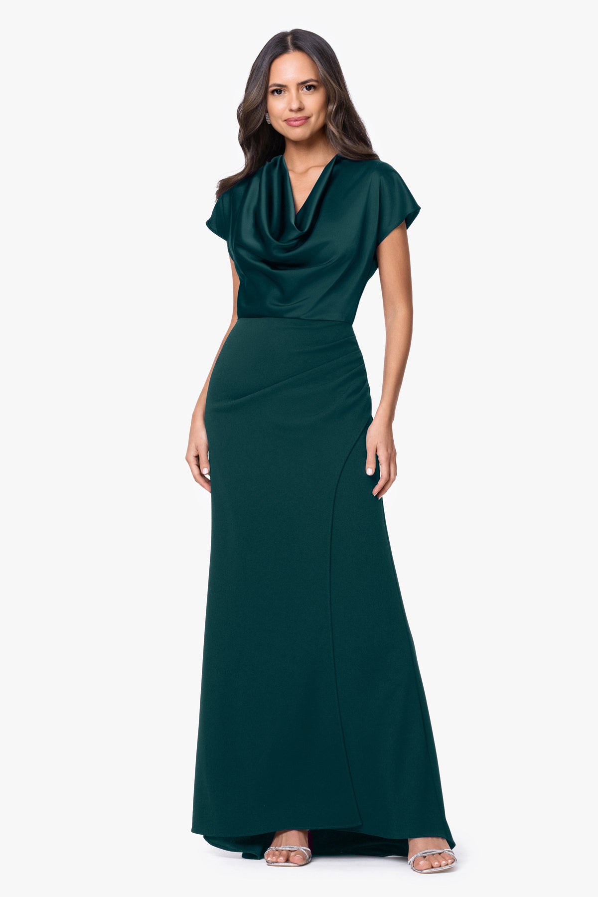 Betsy & Adam Petite "Rinna" Scuba Crepe & Satin Cowl Neck Dress - Pine