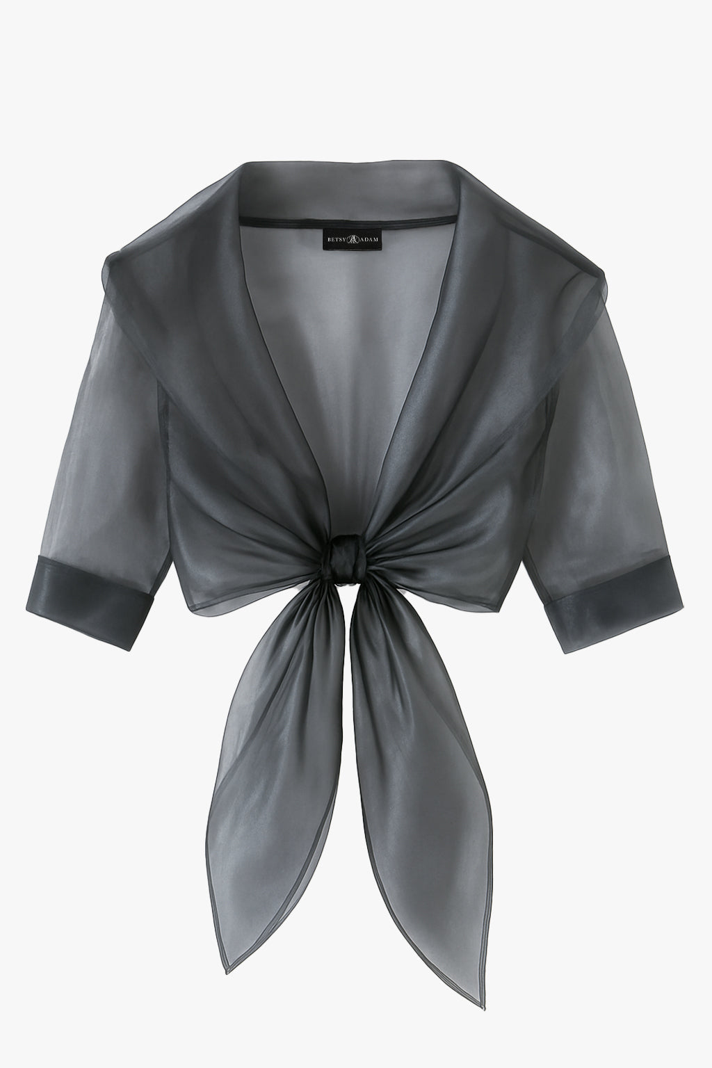 Betsy & Adam "Agnes" Organza 3/4 Sleeve Shawl Wrap - Gunmetal