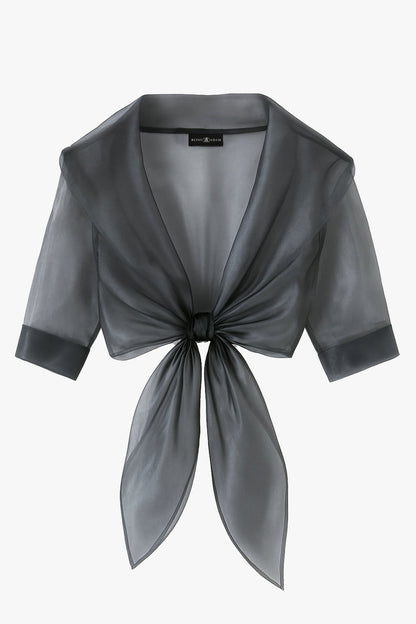 Betsy & Adam "Agnes" Organza 3/4 Sleeve Shawl Wrap - Gunmetal