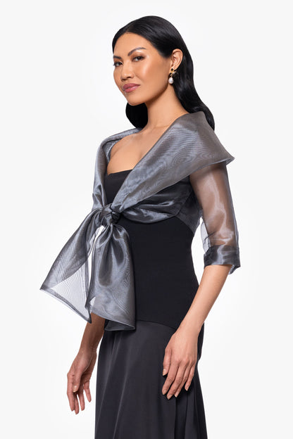 Betsy & Adam "Agnes" Organza 3/4 Sleeve Shawl Wrap - Gunmetal