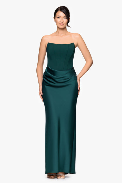 Betsy & Adam "Debra" Scuba Crepe & Satin Strapless Dress - Pine
