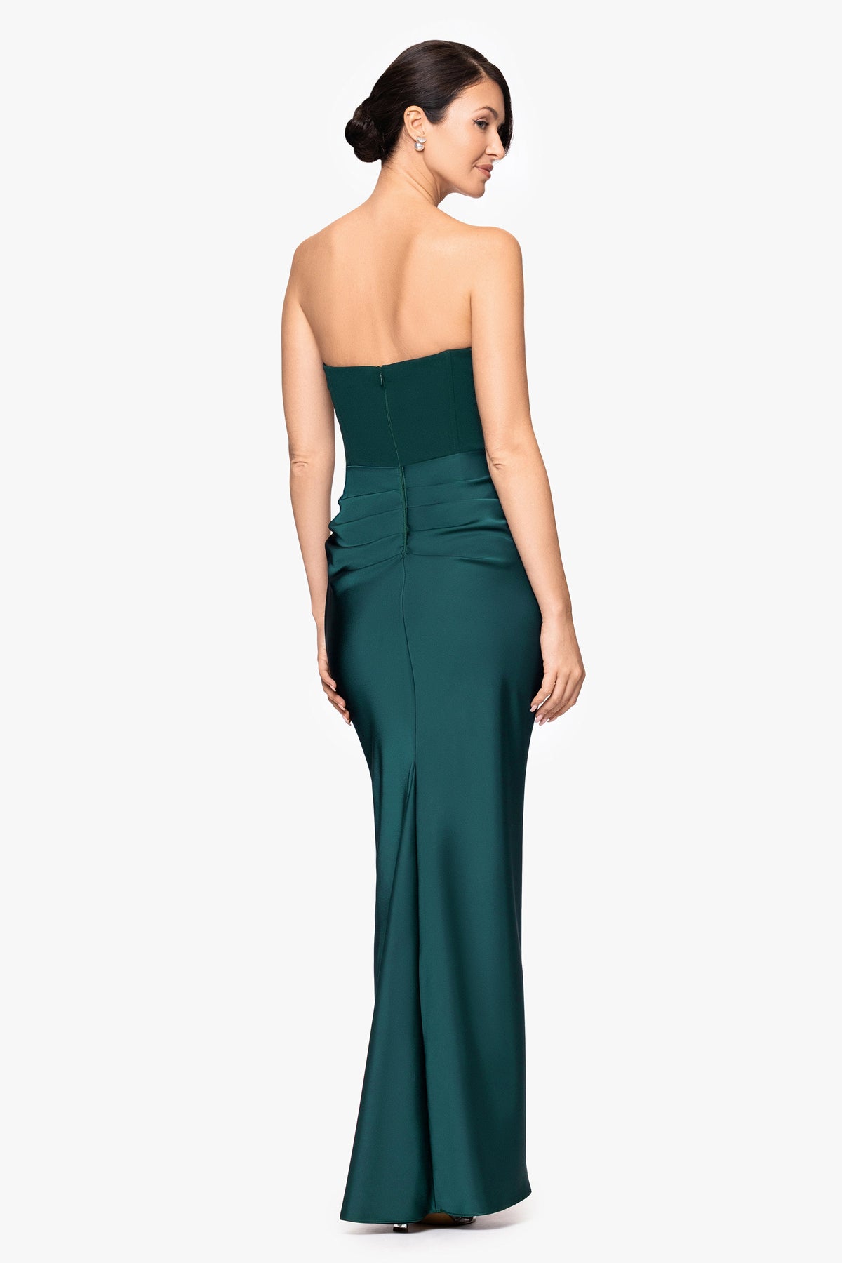 Betsy & Adam "Debra" Scuba Crepe & Satin Strapless Dress - Pine