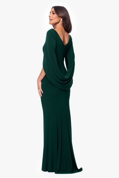 Betsy & Adam “Miriam” Jersey Knit Draped Back Dress - Forest