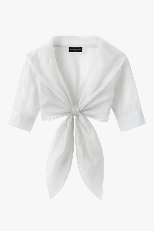 Betsy & Adam "Agnes" Organza 3/4 Sleeve Shawl Wrap - Ivory