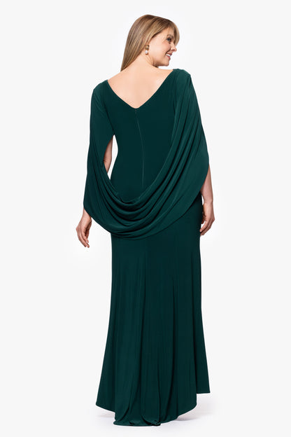 Betsy & Adam Plus “Miriam” Jersey Knit Draped Back Dress - Forest