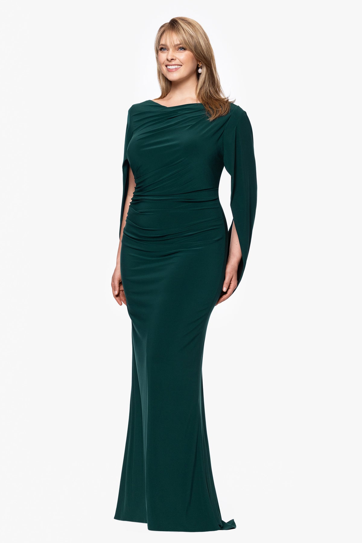 Betsy & Adam Plus “Miriam” Jersey Knit Draped Back Dress - Forest