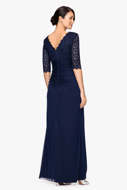 Betsy & Adam Petite "Johanna" Sheer Matte Jersey 3/4 Sleeve Dress - Navy