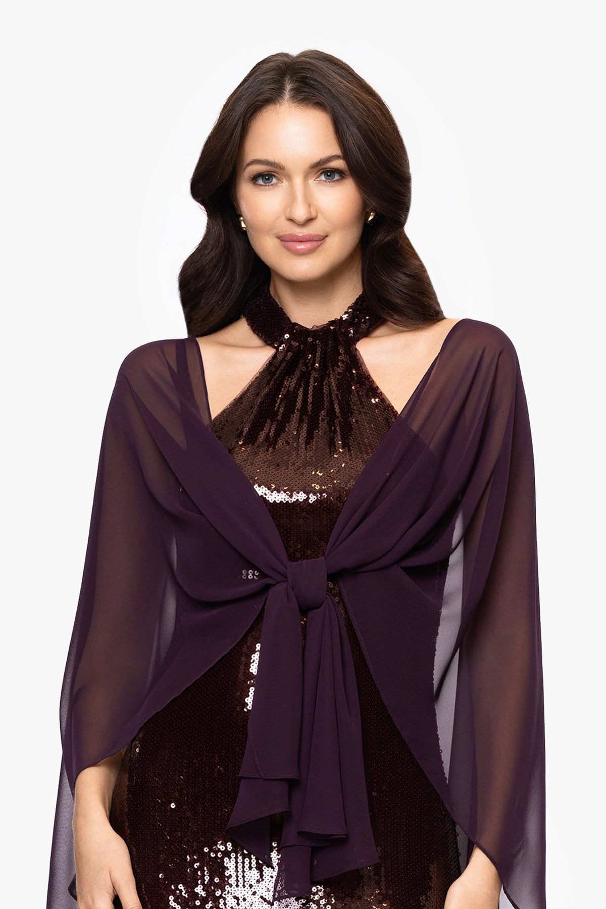 Betsy & Adam "Bernadette" Chiffon Shawl Wrap - Mulberry