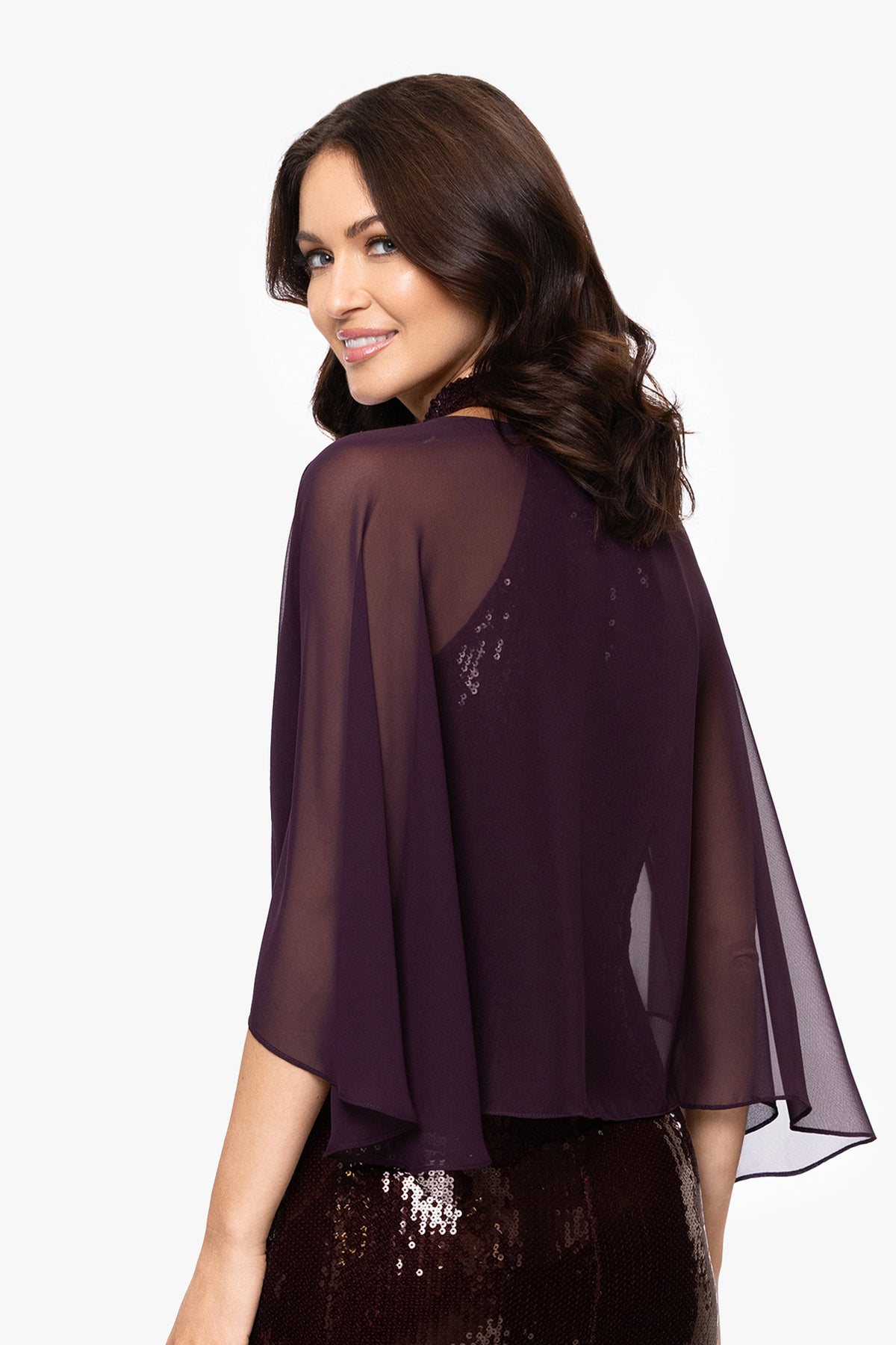 Betsy & Adam "Bernadette" Chiffon Shawl Wrap - Mulberry