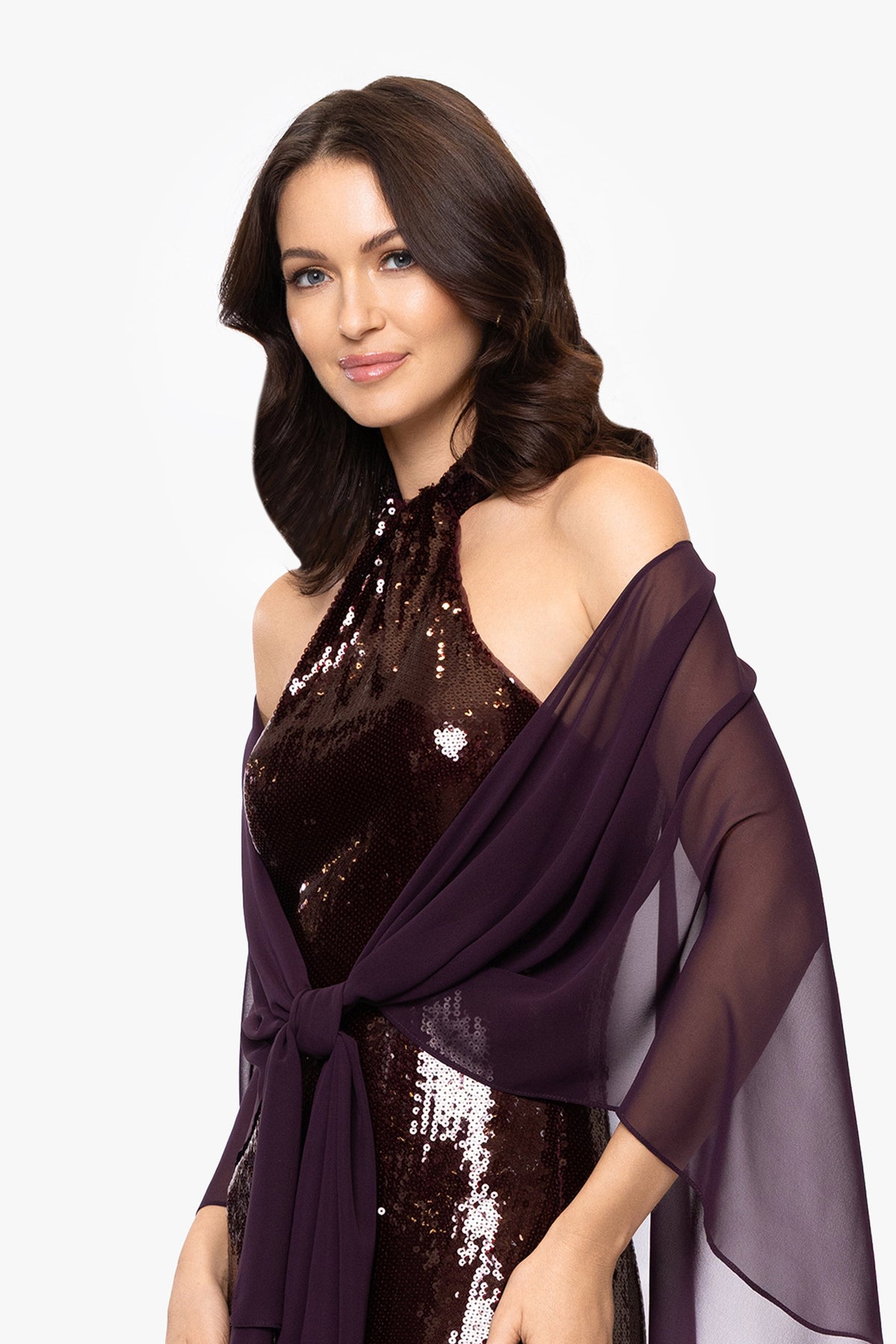 Betsy & Adam "Bernadette" Chiffon Shawl Wrap - Mulberry