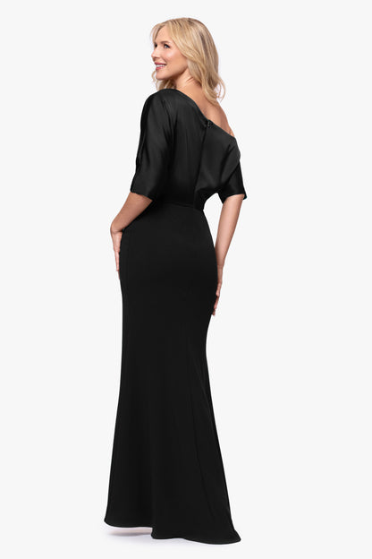 Betsy & Adam "Ana" Scuba Crepe & Satin Drop Shoulder Dress - Black