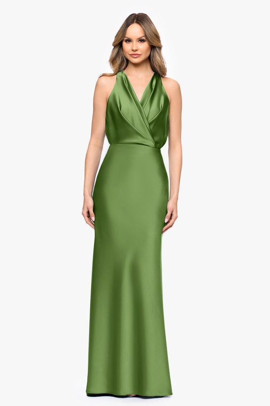 Betsy & Adam Petite "Zoella" Satin V-Neck Dress - Moss
