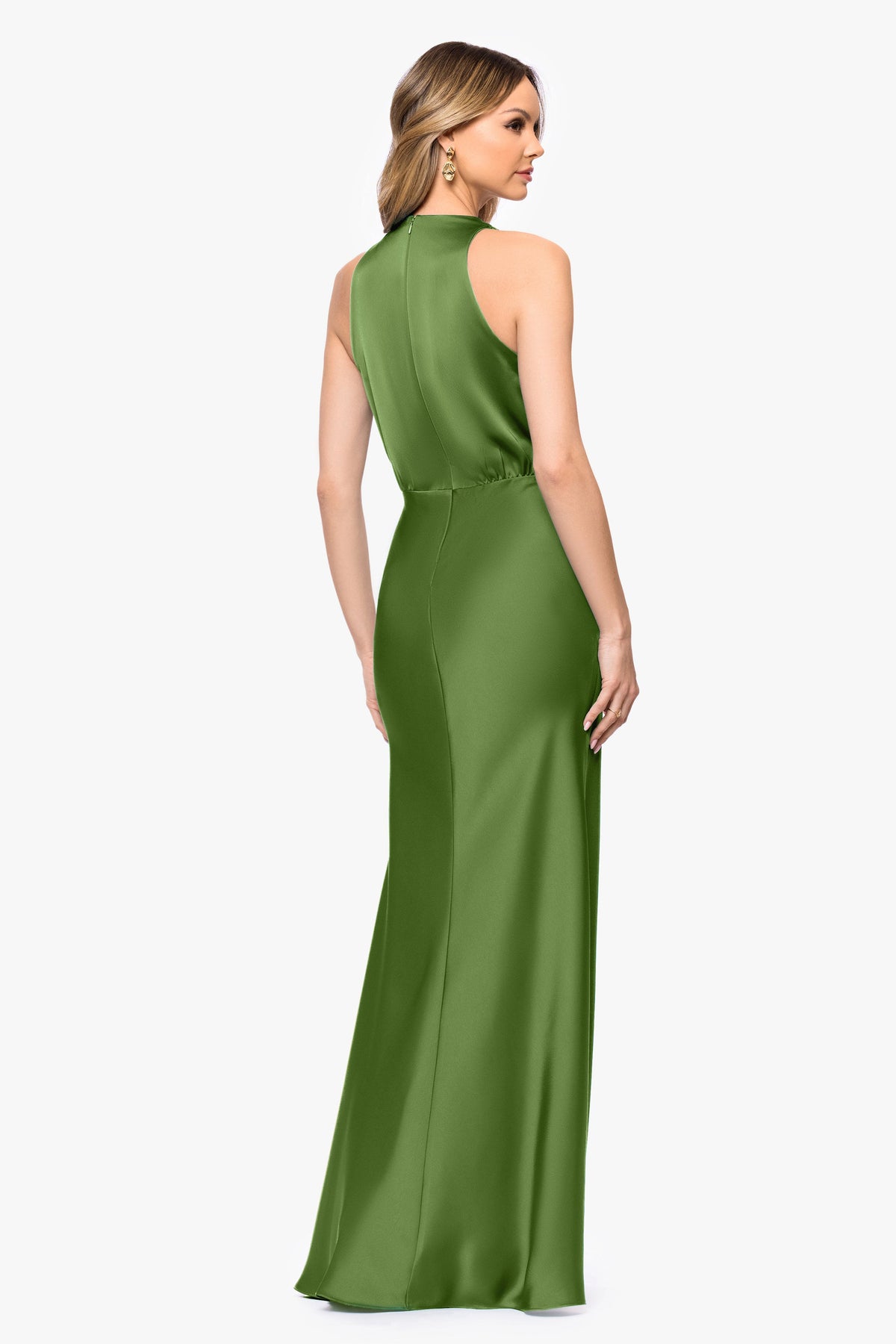 Betsy & Adam Petite "Zoella" Satin V-Neck Dress - Moss