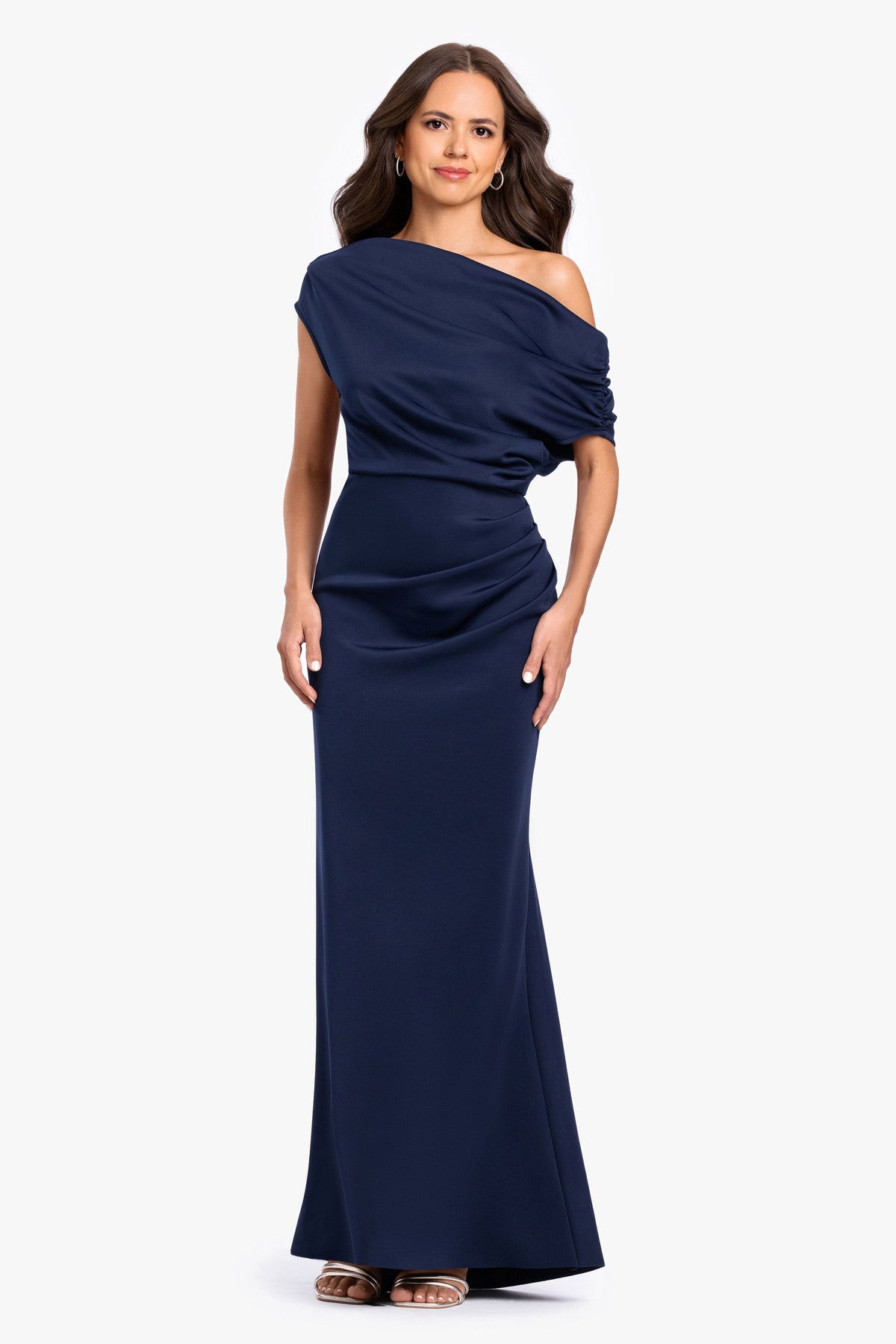 Betsy & Adam "Lillian" Techno Scuba Ruched Dress - Midnight