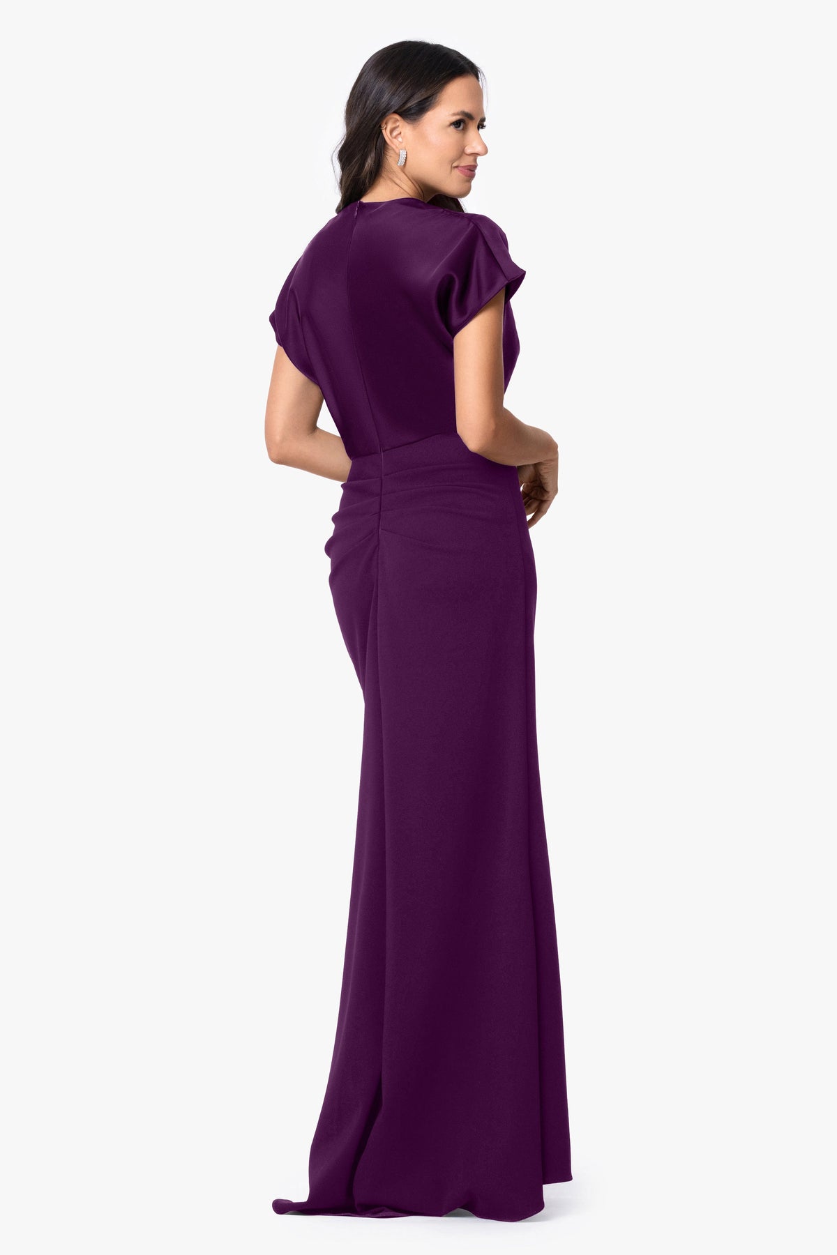 Betsy & Adam "Rinna" Scuba Crepe & Satin Cowl Neck Dress - Plum
