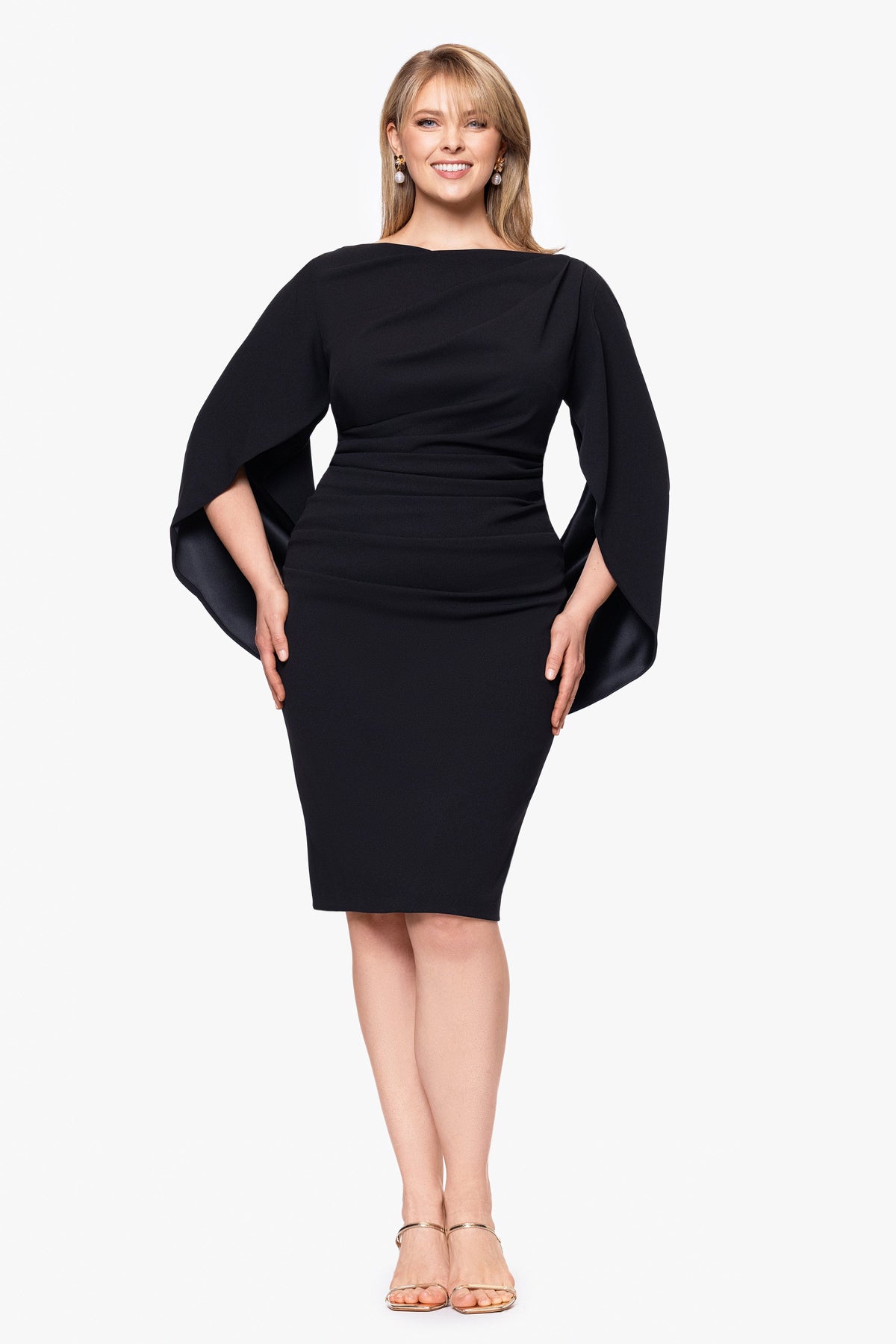 Betsy & Adam Plus "Jordan" Scuba Crepe Draped Back Short Dress - Black