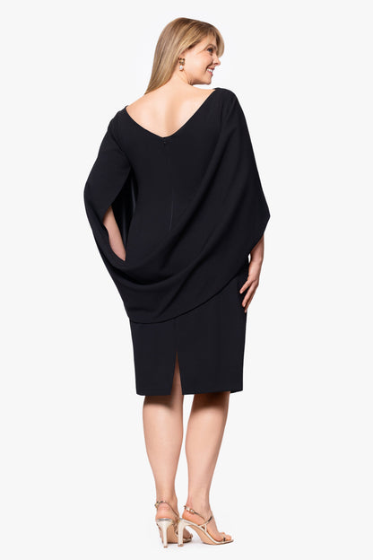 Betsy & Adam Plus "Jordan" Scuba Crepe Draped Back Short Dress - Black