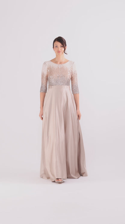 Betsy & Adam Petite "Quinn" Embellished Sequin Ballgown - Mocha