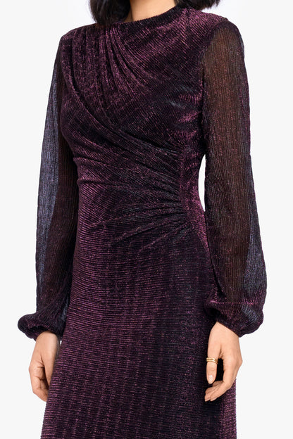 Betsy & Adam "Jayline" Metallic Long Sleeve Dress - Black/Plum