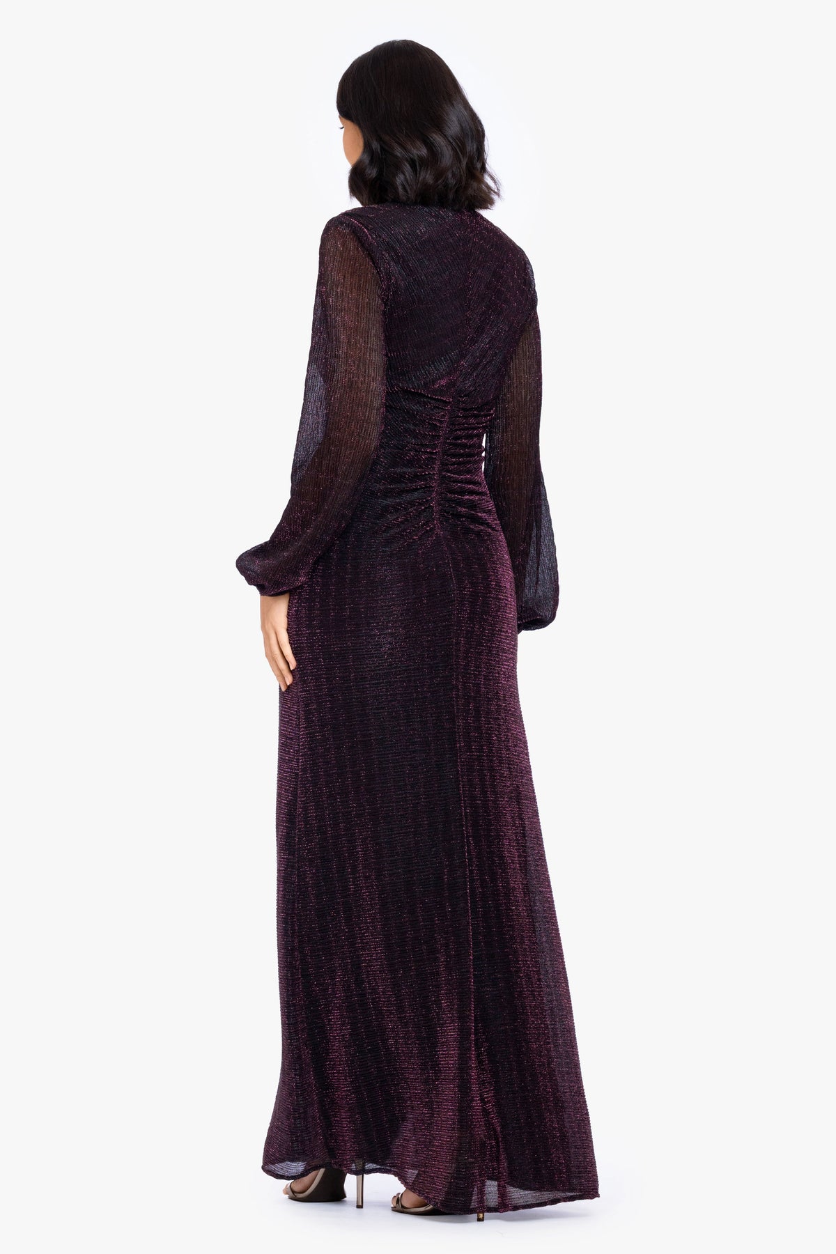 Betsy & Adam "Jayline" Metallic Long Sleeve Dress - Black/Plum