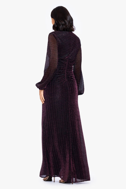 Betsy & Adam "Jayline" Metallic Long Sleeve Dress - Black/Plum