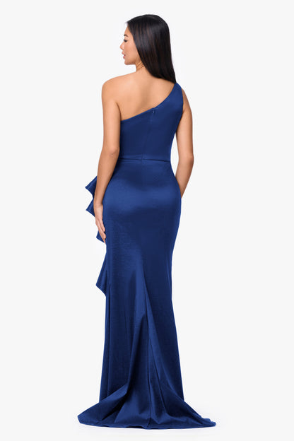 Betsy & Adam "Evangeline" Taffeta One Shoulder Dress - Royal