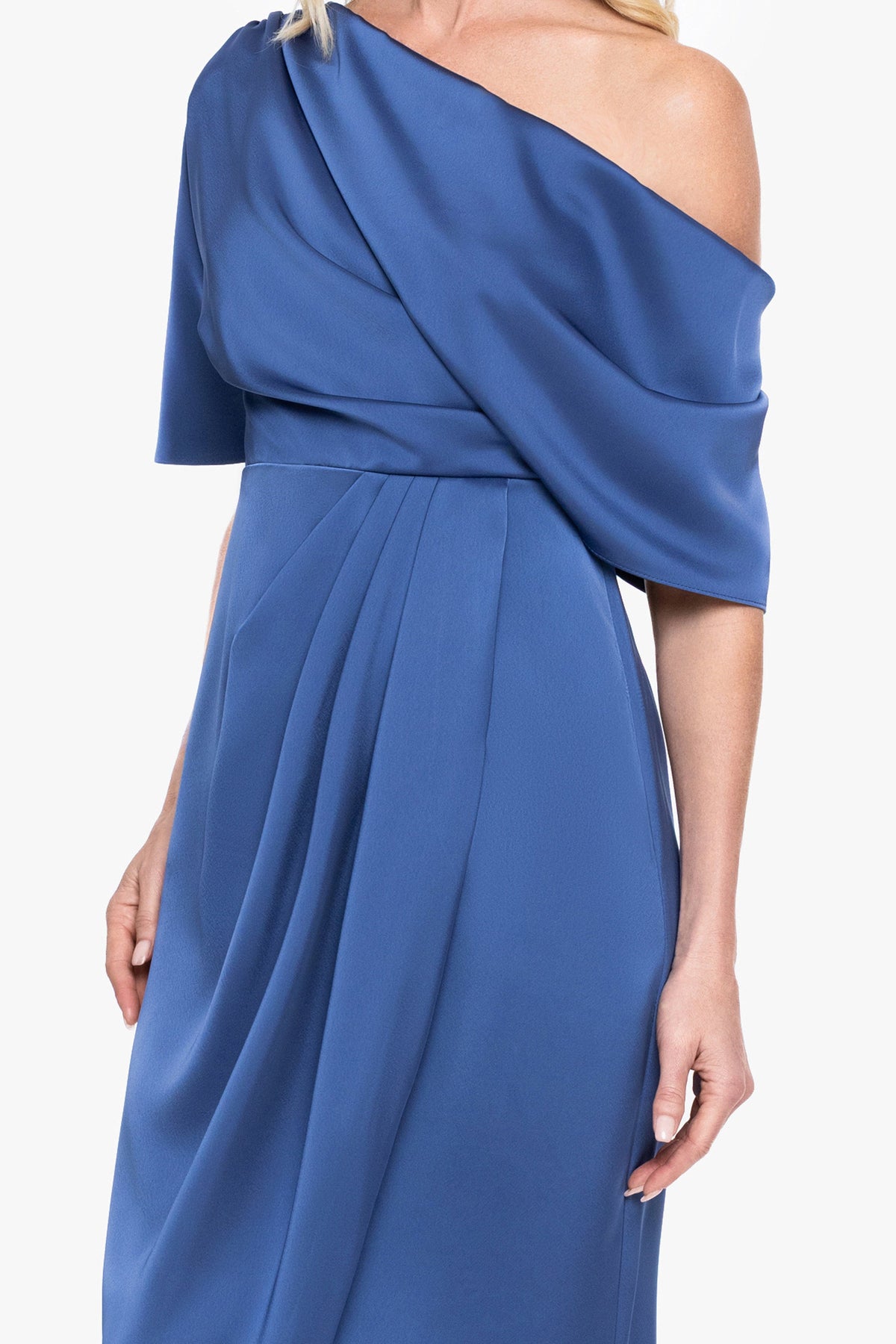 Betsy & Adam "Sylvie" Satin Short Sleeve Tulip Midi Dress - Slate