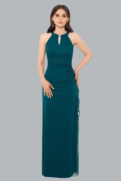 Betsy & Adam Petite “Petra” Sheer Matte Jersey Knit Key Hole Dress - Emerald