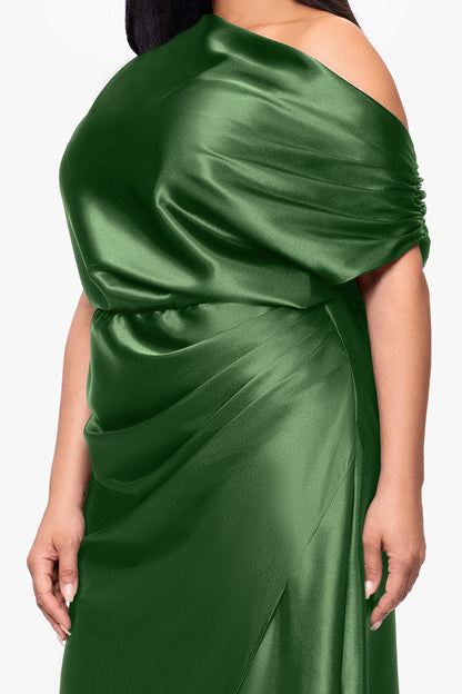 Betsy & Adam Plus "Sofia" Satin Drop Shoulder Dress - Moss