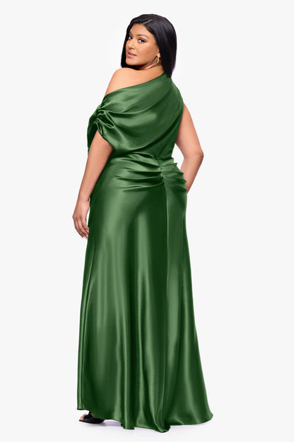 Betsy & Adam Plus "Sofia" Satin Drop Shoulder Dress - Moss