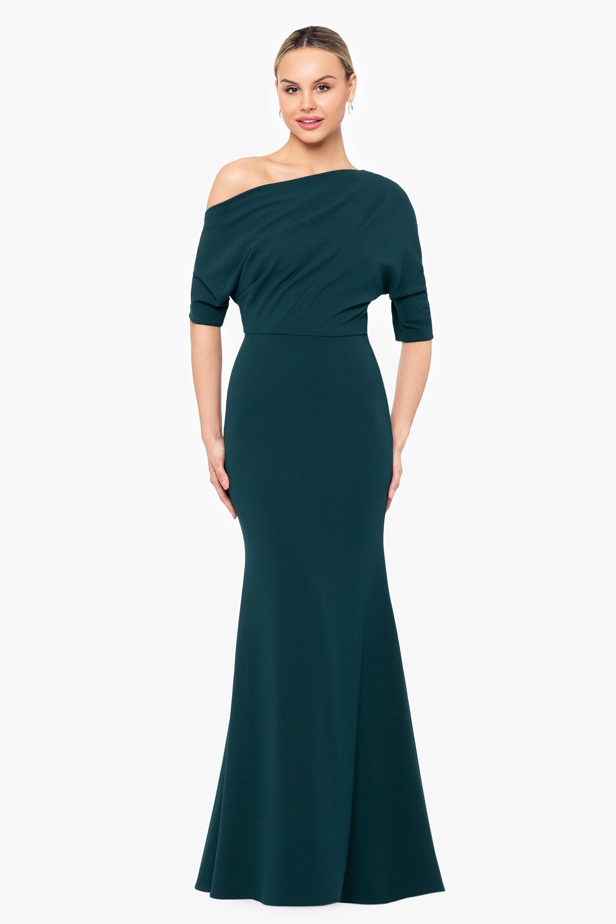 Betsy & Adam “Madeline” Scuba Crepe Off The Shoulder Dress - Pine