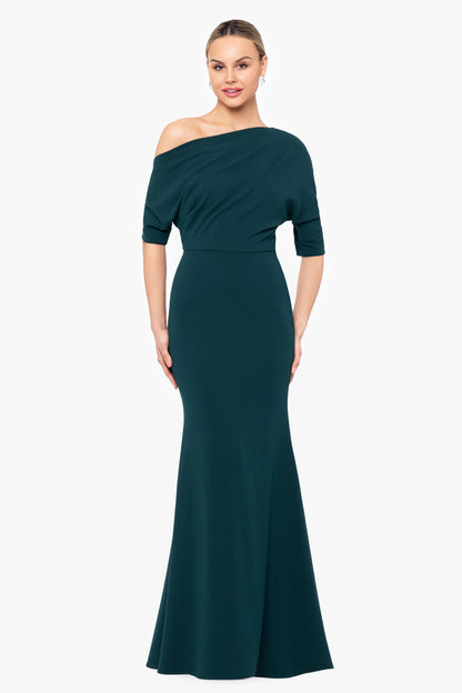 Betsy & Adam “Madeline” Scuba Crepe Off The Shoulder Dress - Pine