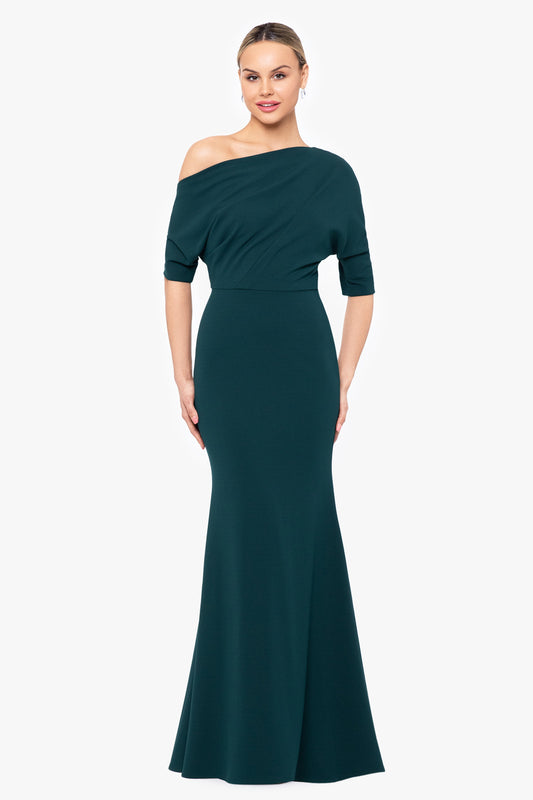 Betsy & Adam “Madeline” Scuba Crepe Off The Shoulder Dress - Pine