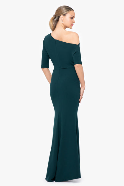 Betsy & Adam “Madeline” Scuba Crepe Off The Shoulder Dress - Pine