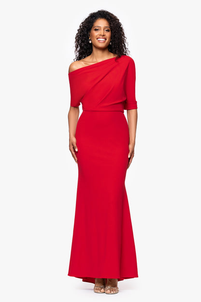 Betsy & Adam “Madeline” Scuba Crepe Off The Shoulder Dress - Pine