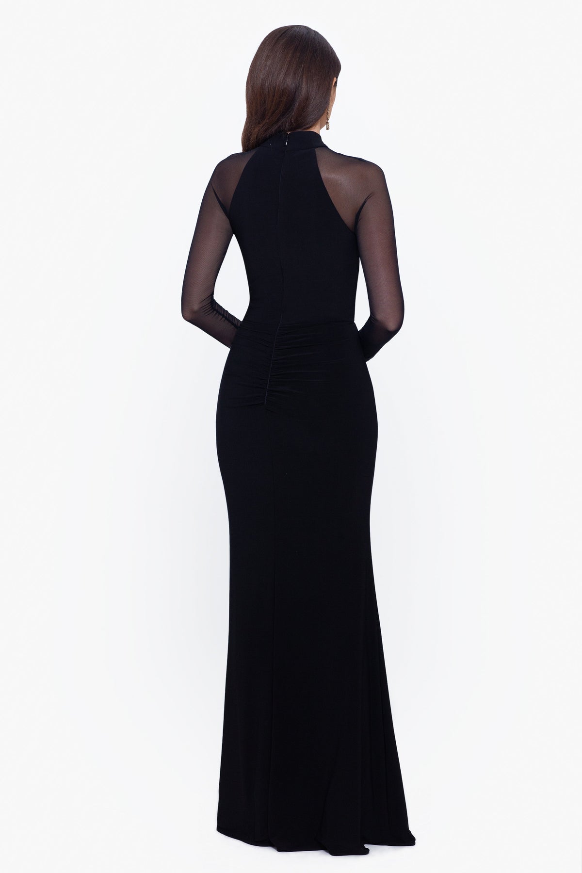 Betsy & Adam Petite "Valerie" Jersey Knit Mesh Long Sleeve Dress - Black