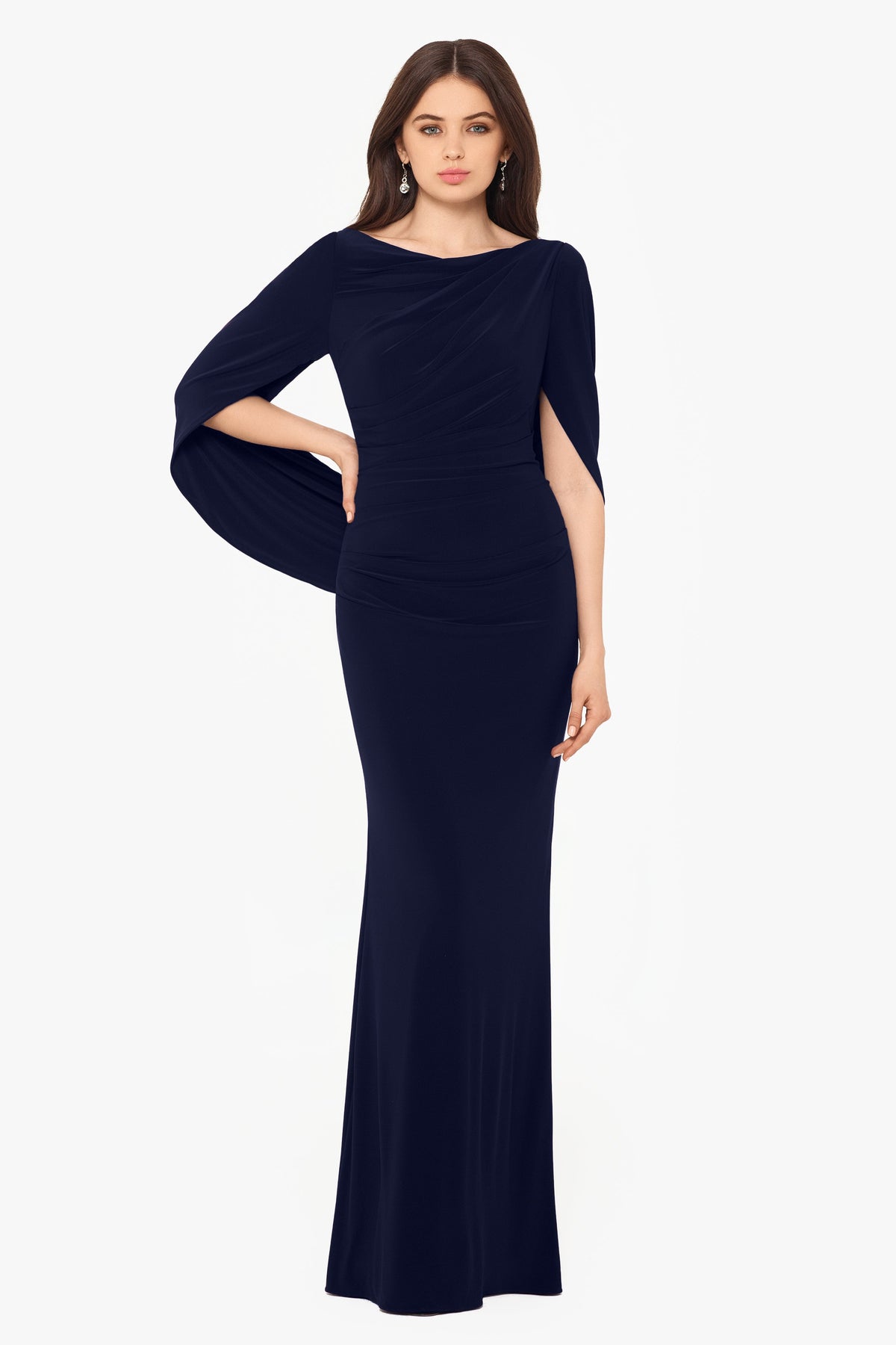 Betsy & Adam “Miriam” Jersey Knit Draped Back Dress - Navy