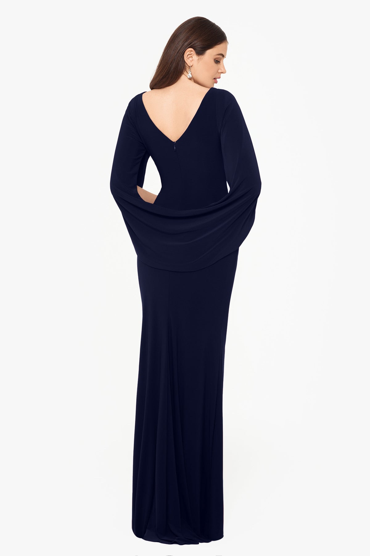Betsy & Adam “Miriam” Jersey Knit Draped Back Dress - Navy