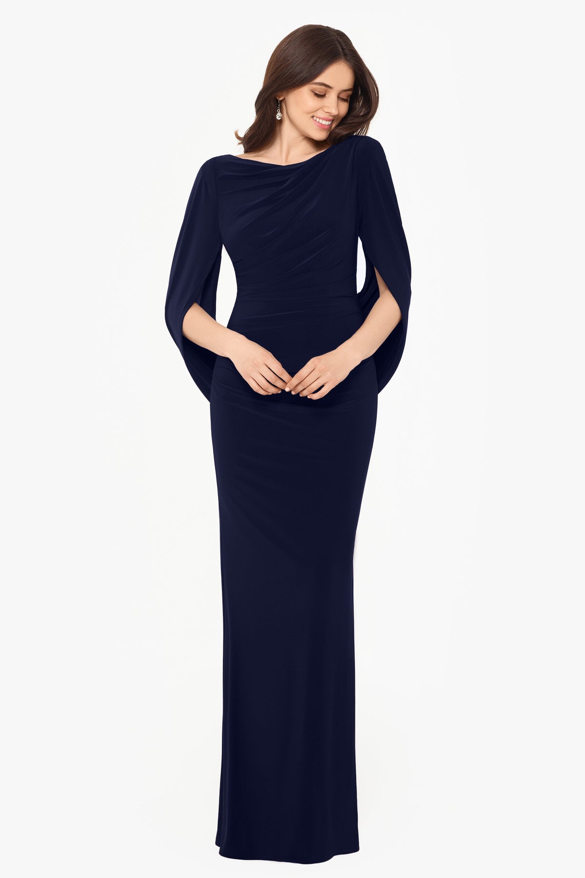 Betsy & Adam “Miriam” Jersey Knit Draped Back Dress - Navy