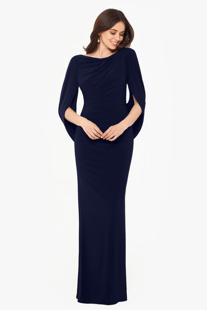 Betsy & Adam “Miriam” Jersey Knit Draped Back Dress - Navy