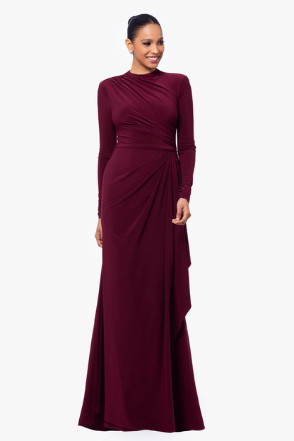 Betsy & Adam "Jeanette" Stretch Knit Long Sleeve Dress - Wine