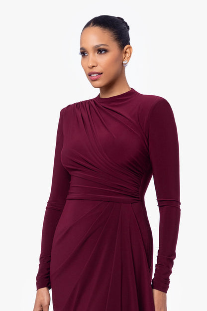 Betsy & Adam "Jeanette" Stretch Knit Long Sleeve Dress - Wine
