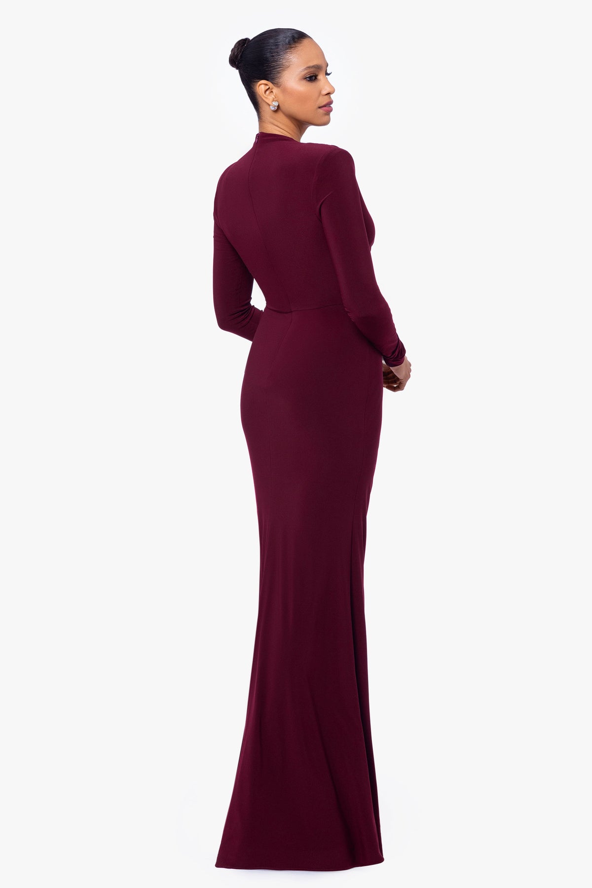 Betsy & Adam "Jeanette" Stretch Knit Long Sleeve Dress - Wine