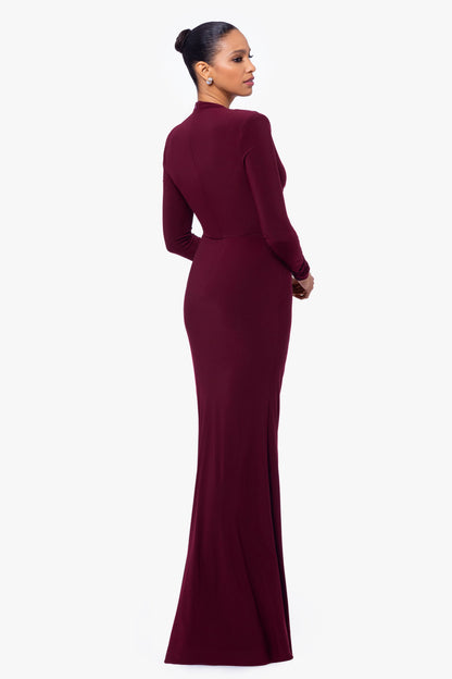 Betsy & Adam "Jeanette" Stretch Knit Long Sleeve Dress - Wine